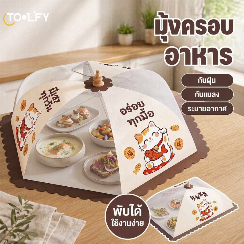 มุ้งครอบอาหาร ฝาชีอาหาร พับได้ กันฝุ่น กันแมลง ตาข่ายระบายอากาศ ครัว โต๊ะอาหาร ปิคนิค