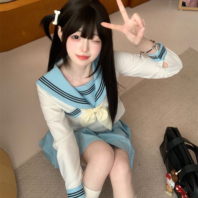 Jk Uniform Sailor Uniform School Supply Preppy Style Student Blue Middle Uniform Suit/ppvb