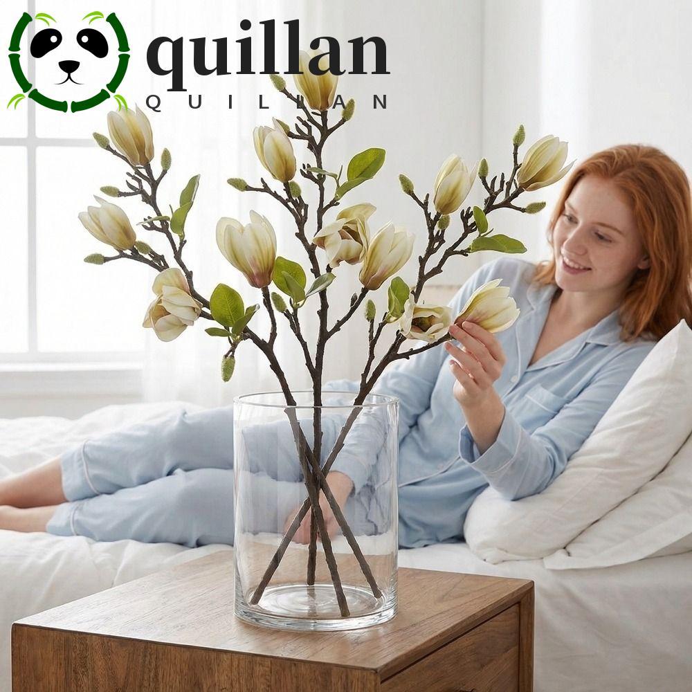 QUILLAN สาขาแมกโนเลียประดิษฐ์, สัมผัสจริงดอกไม้ศิลปะผ้าไหม Magnolia Bouquet, ทําด้วยมือที่ทนต่อการจางหายเหมือนจริง 68 ซม. กล้วยไม้จําลองวันวาเลนไทน์