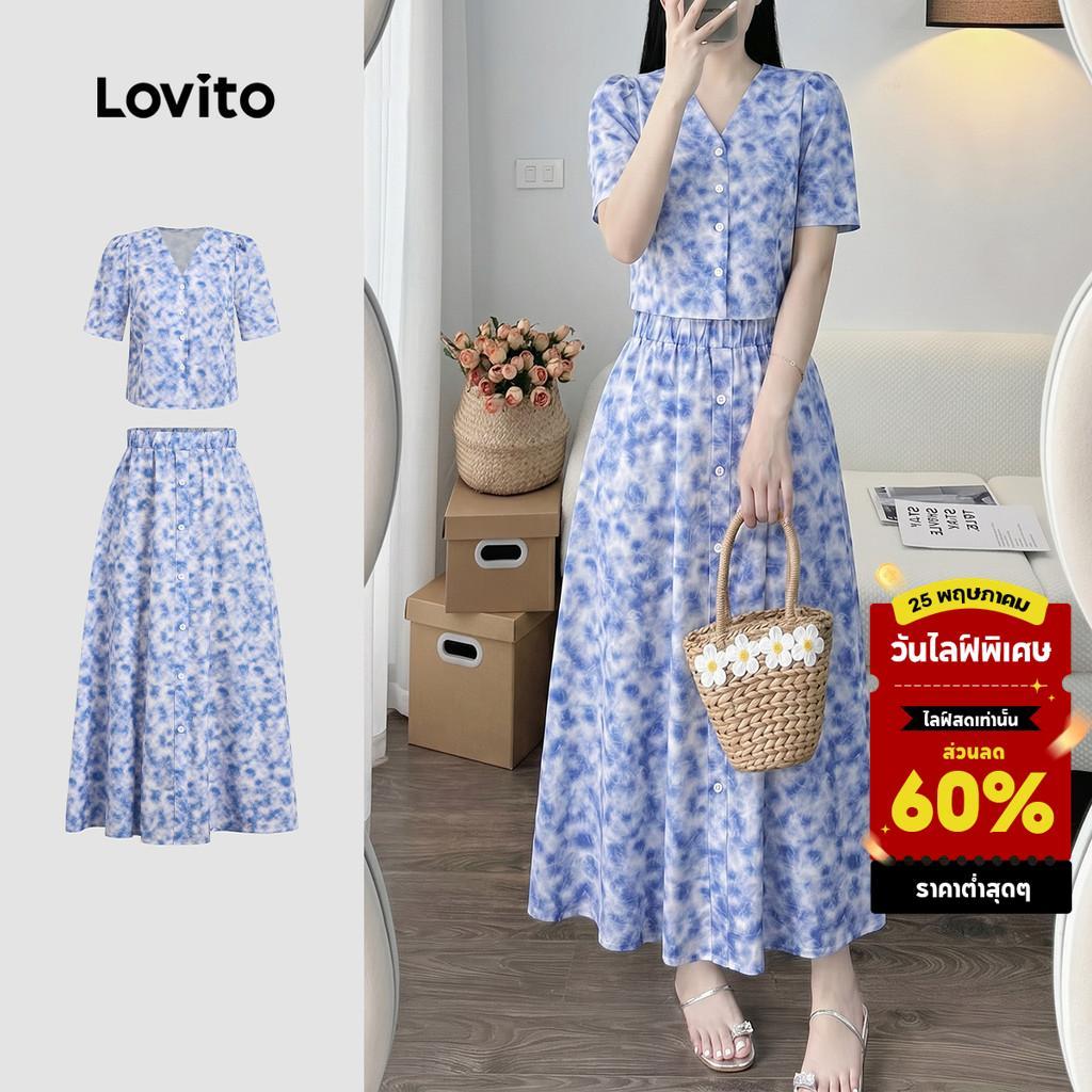 Lovito  เสื้อท่อนบนหรือท่อนล่างสุดหรูหรา ลายสวย กระดุมหน้า สําหรับผู้หญิงในฤดูใบไม้ผลิ/ฤดูร้อน LK3LD379