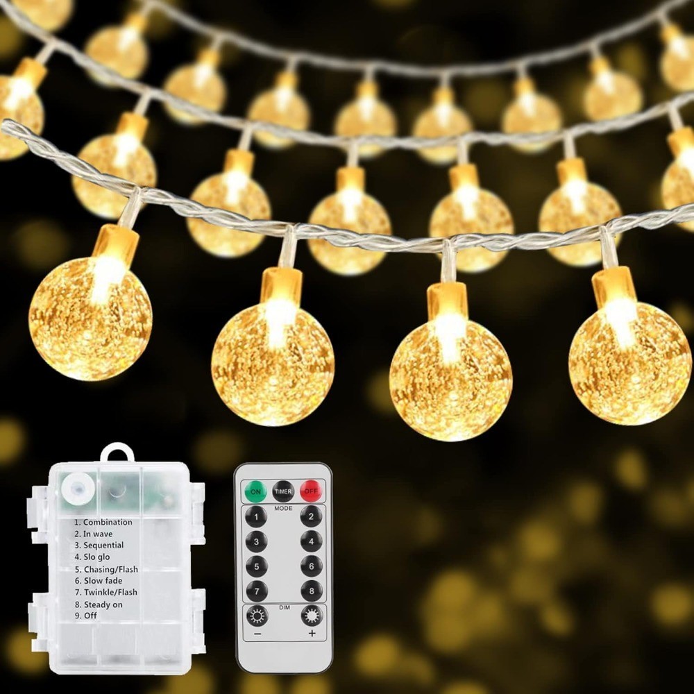 Crystal Ball Fairy String Lights LED String Lights Battery Operated with Remote Outdoor Waterproof D