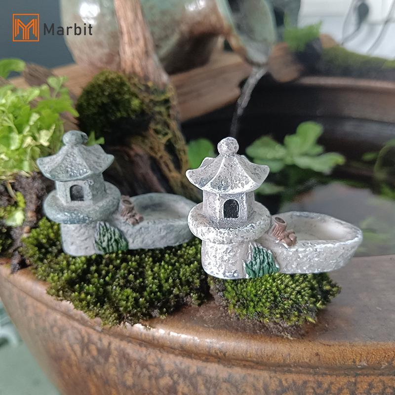Marbit Mini Retro Pond Tower เรซิ่น Craft Fairy Garden Decor ตุ๊กตาของเล่น DIY Miniatures Terrarium Micro ภูมิทัศน์เครื่องประดับบ้าน