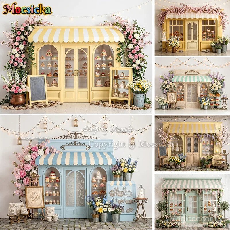 2026 สาวอินเทรนด์ 1st เค้กวันเกิด Smash ฉากหลังการถ่ายภาพ Retro Pastry Shop ดอกไม้พื้นหลังงานแต่งงาน Baby Shower Photo Studio