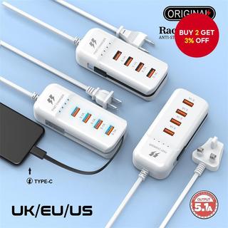 4 Port USB Charger with Type-c Socket Extension Cable Multi-port Dual PD Fast Charging Head Fast Charging Wall Charger for Mobile Phone Travel Power Adapter