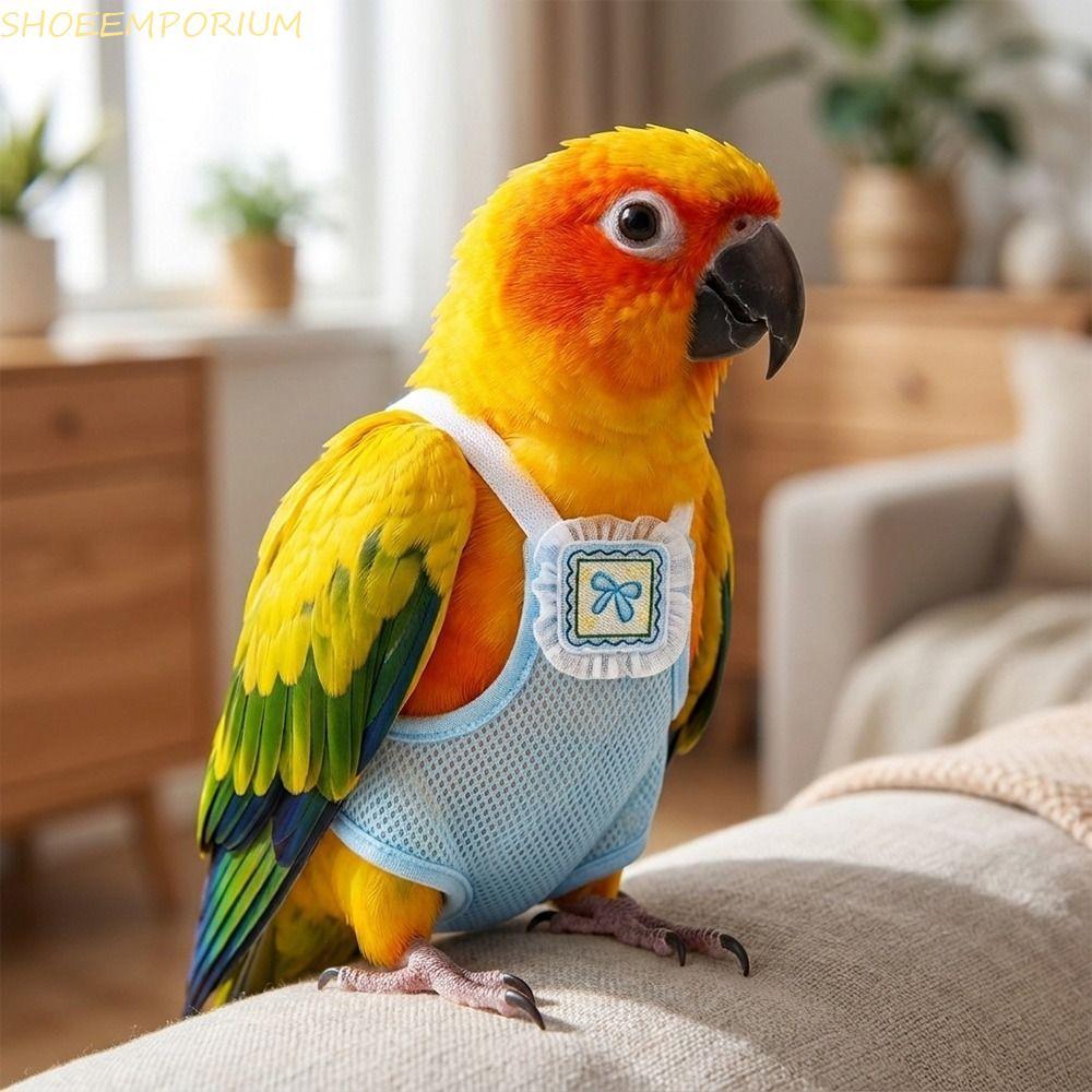 SHOEEMPORIUM ผ้าอ้อมนกแก้วสัตว์เลี้ยง, รูปแบบการ์ตูน Snap-Closure Bird ชุดเที่ยวบิน, น่ารักตาข่ายระบายอากาศปรับนกแก้วผ้าอ้อมนกอุปกรณ์