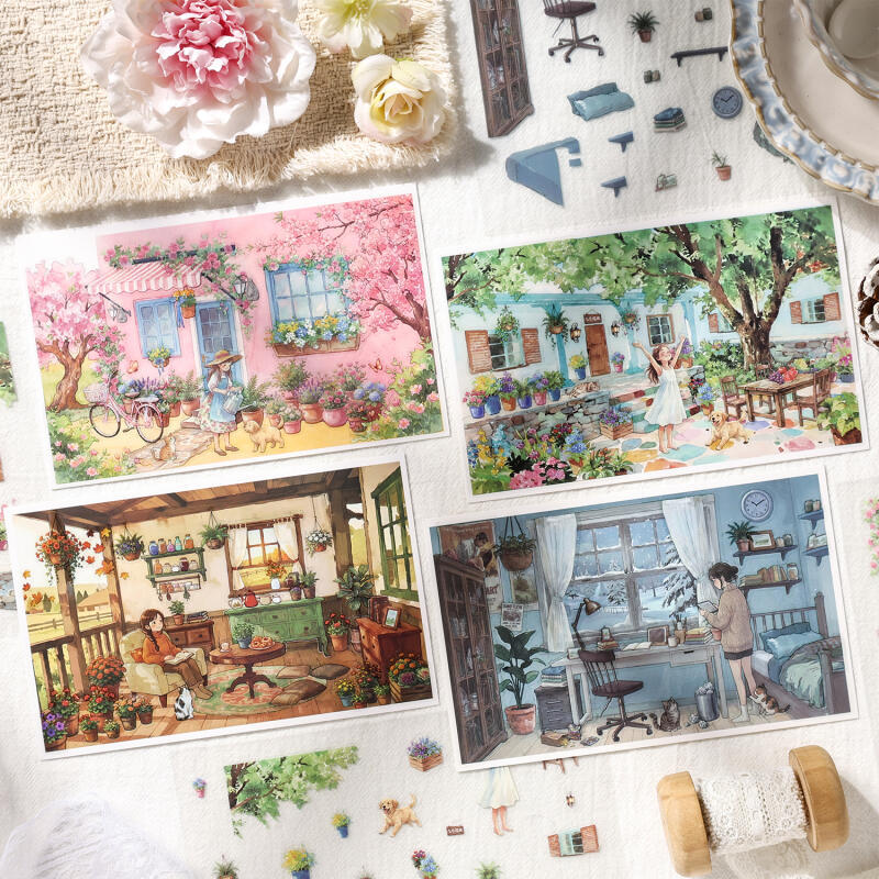 WEI 3 ชิ้น [แสงลอยน้ํา Atlas Series] สติ๊กเกอร์ภูมิทัศน์สําหรับบ้านดอกไม้ตอนเช้าสวนฤดูใบไม้ผลิลานห้องแสนสบาย