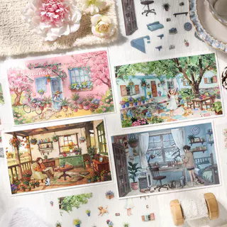 WEI 3 ชิ้น [แสงลอยน้ํา Atlas Series] สติ๊กเกอร์ภูมิทัศน์สําหรับบ้านดอกไม้ตอนเช้าสวนฤดูใบไม้ผลิลานห้องแสนสบาย