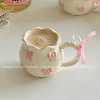 แก้วนม แก้วกาแฟ insโบว์โบว์เล็ก🎀 3D ใช้ไมโครเวฟได้ เหมาะมากสำหรับเป็นของขวัญ พร้อมส่ง