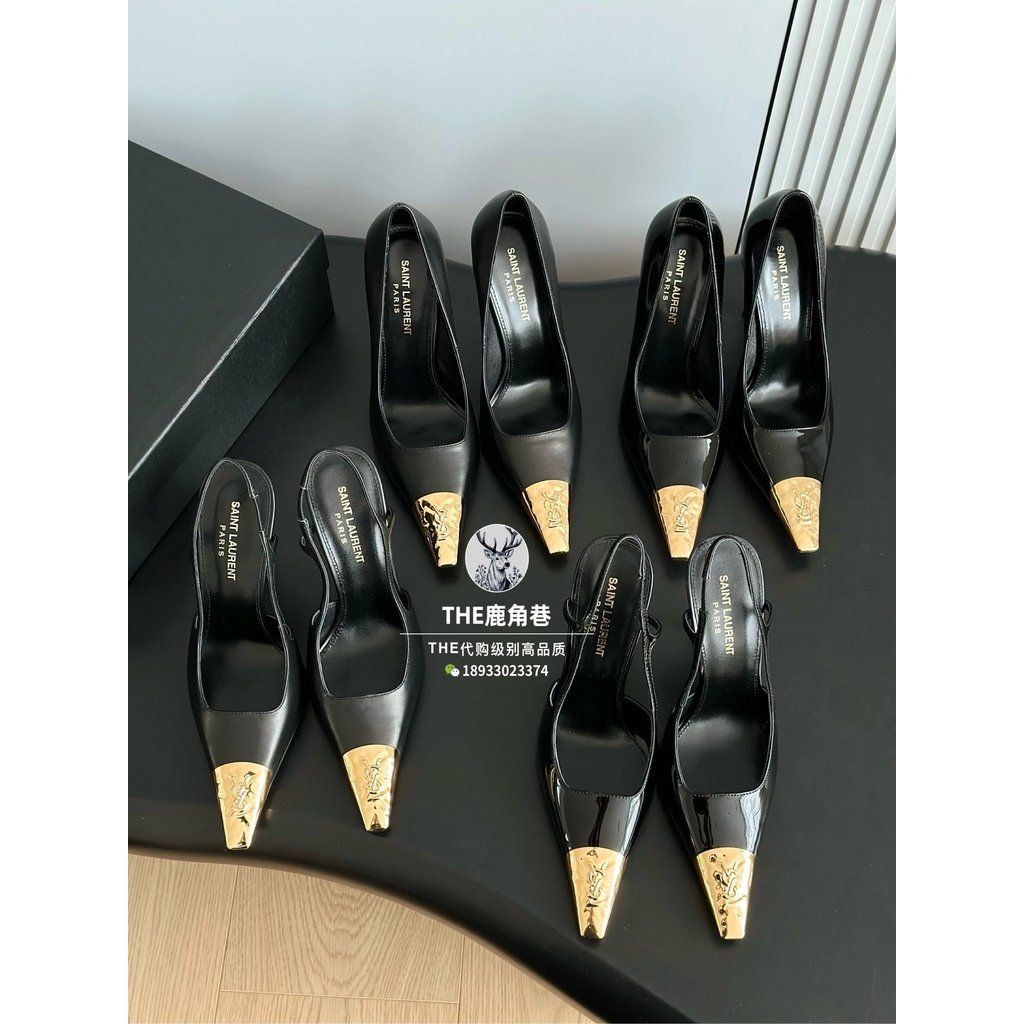 [เวอร์ชั่นระดับประมาณ] Sanit Laure * YSL24 สไตล์ใหม่แบรนด์ใหม่ทองสแควร์ Toe รองเท้าส้นสูงผู้หญิง ysl