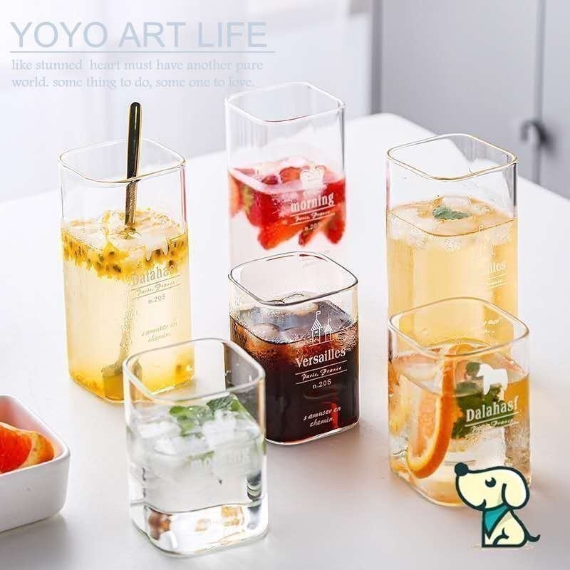 LORA Home JY4 D2 Home Nordic Style Square Glass สูงสั้น b2