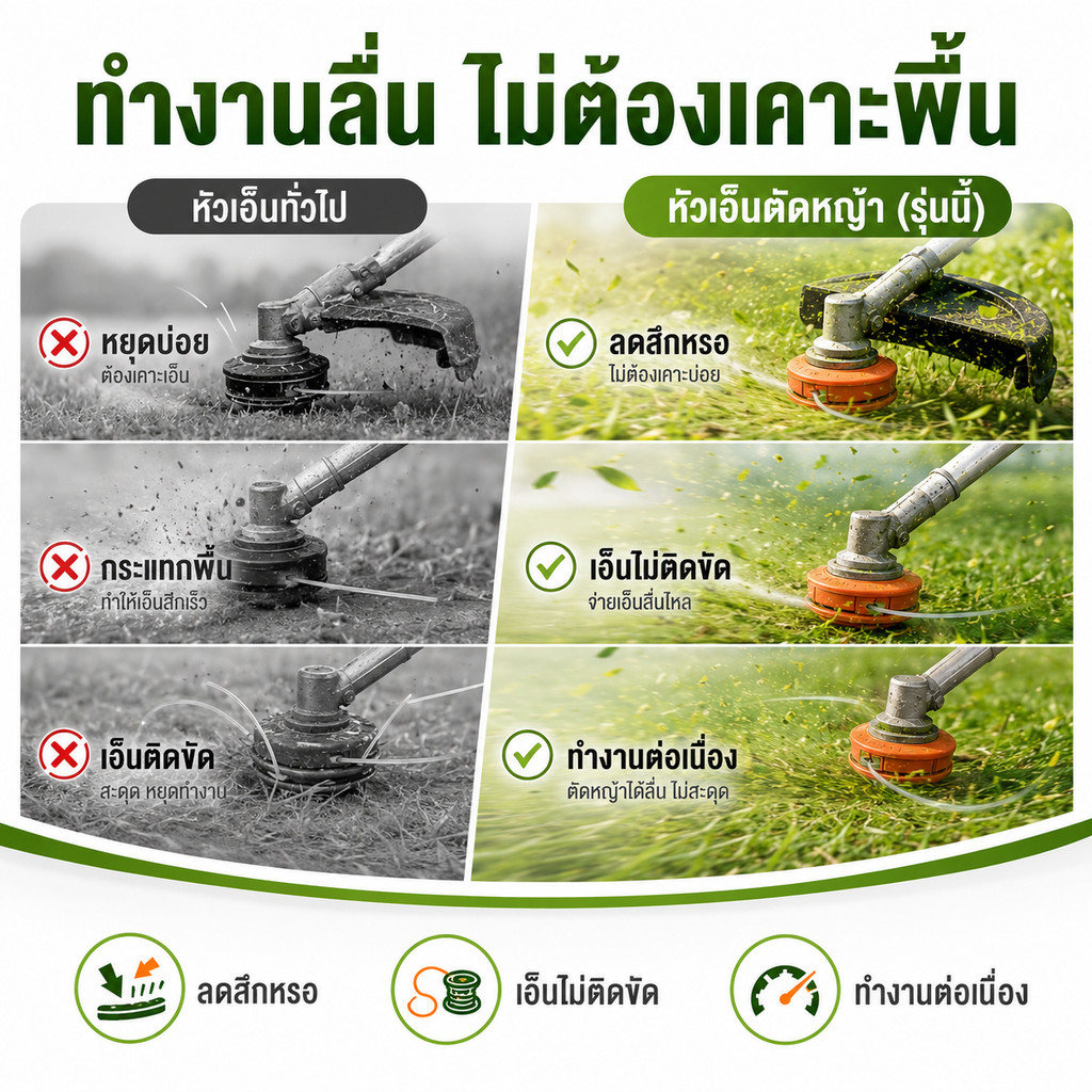 หัวตัดหญ้าอะไหล่เครื่องตัดหญ้า เปลี่ยนเอ็นง่าย ไม่ต้องถอด รูปที่ 8