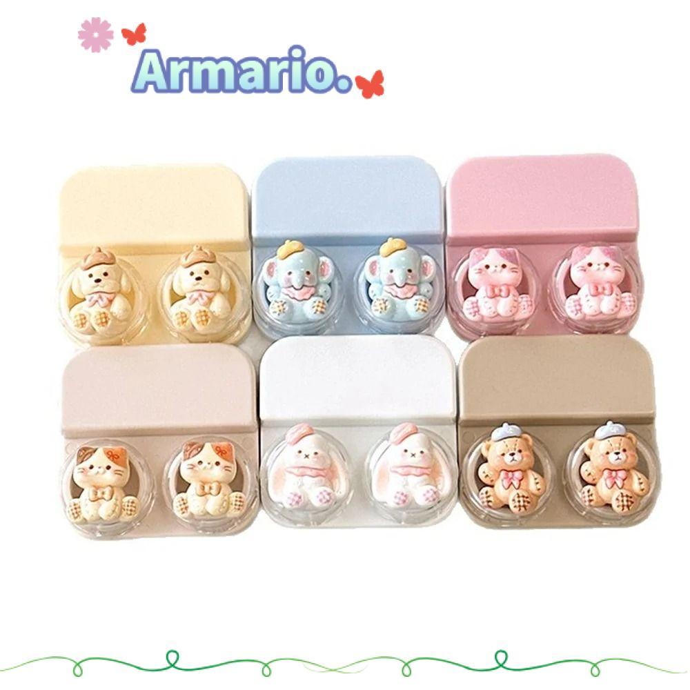 กล่องเลนส์ ARMARIO, คอนแทคเลนส์การ์ตูน ABS, แบบพกพาพร้อมไม้กายสิทธิ์ดูดพร้อมแหนบเลนส์แบบลิ้นชักทุกวั