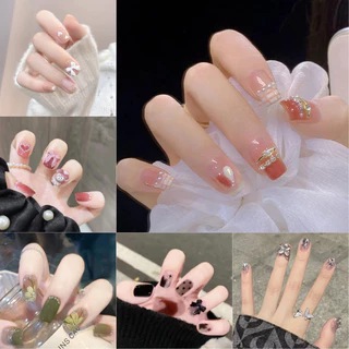 🔥พร้อมส่ง🔥เล็บเพรสออนสี่เหลี่ยมสั้น ลาย3D 24ชิ้น ติดง่าย ถอดใช้ซ้ำได้ ลายสวยโดดเด่น ไม่ทำเล็บเดิมเสีย