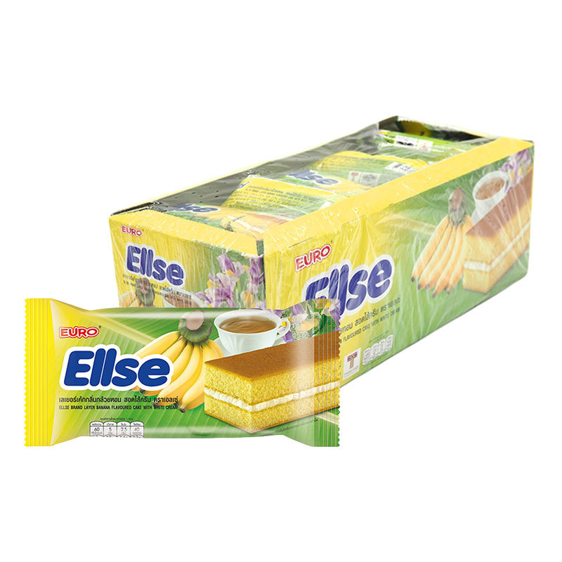 เอลเซ่ เลเยอร์เค้ก กลิ่นกล้วยหอมสอดไส้ครีม 15 ก. 24 ชิ้น (ELLSE Layer Cake Banana 15 g 24 pcs)