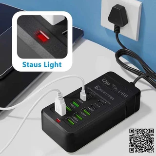 JFKDX us plug multi-port fast charger พร้อมสายเคเบิล 1.2 ม. - 6 usb-a และ 4 usb-c 35w pd quick charging