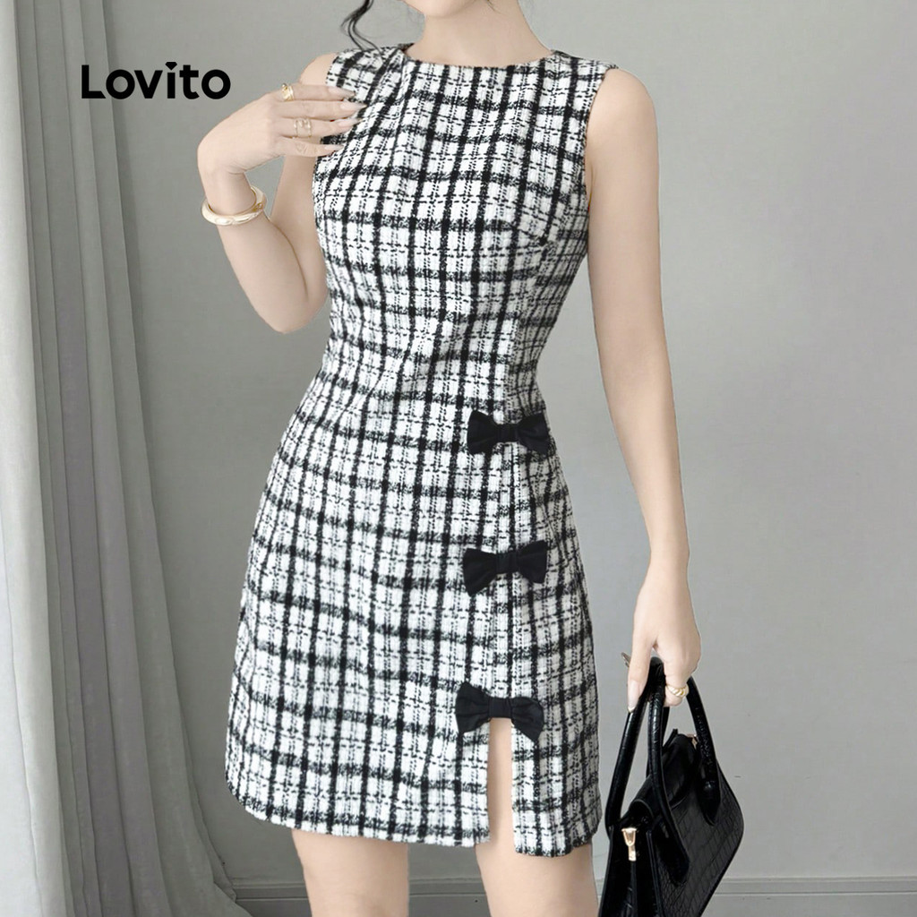 Lovito เดรสลำลองสำหรับผู้หญิง สีสันสดใส ผูกโบว์ เหมาะสำหรับฤดูใบไม้ผลิ/ฤดูร้อน L176ED045