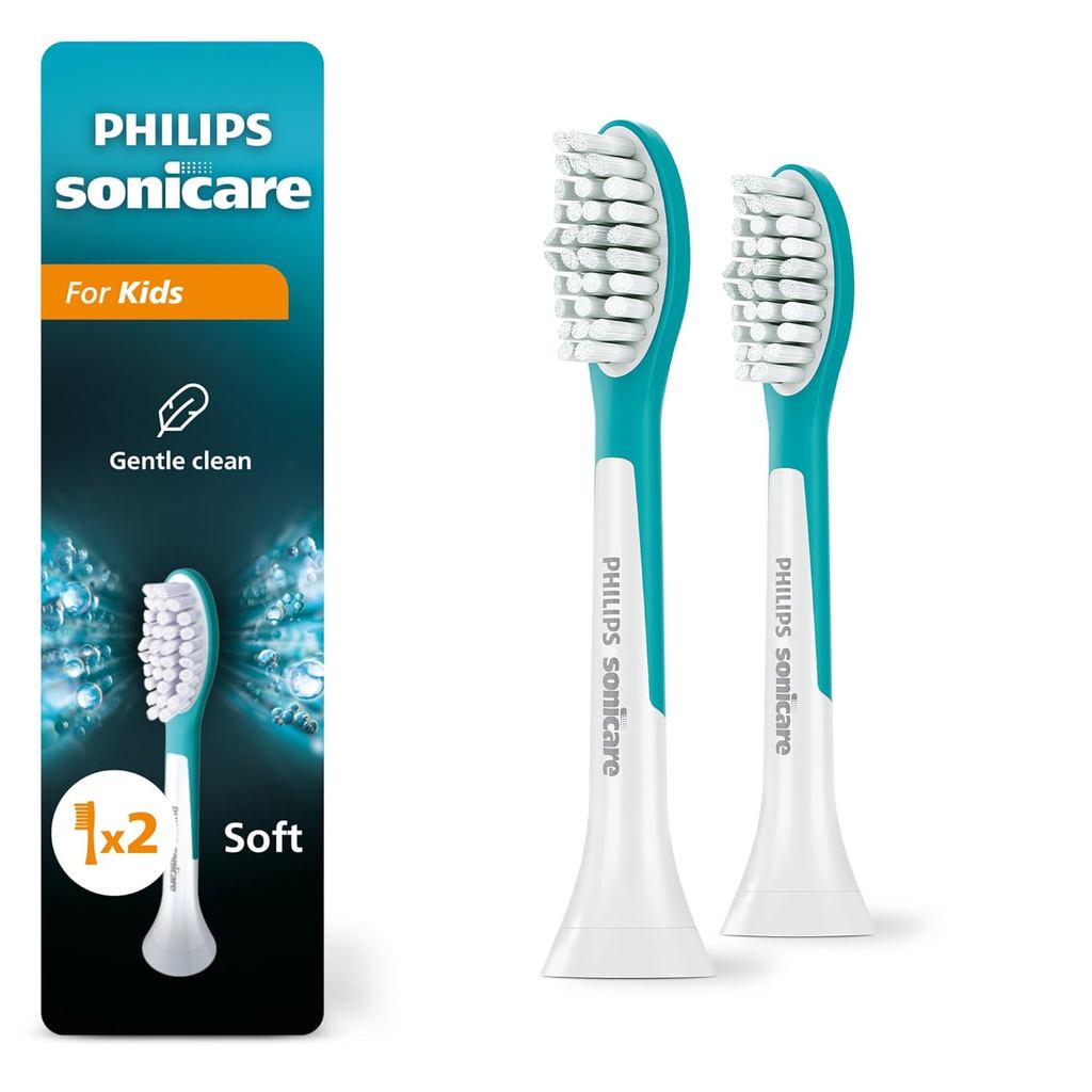 ฟิลิปส์ Sonicare สําหรับเด็ก 7+ หัวแปรงสีฟันทดแทนของแท้ 2 หัวแปรง Turquoise และ White มาตรฐาน HX6042