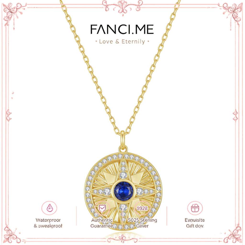 FANCIME "Lumen Star" สร้อยคอเงินแท้ Sapphire กันยายน Birthstone