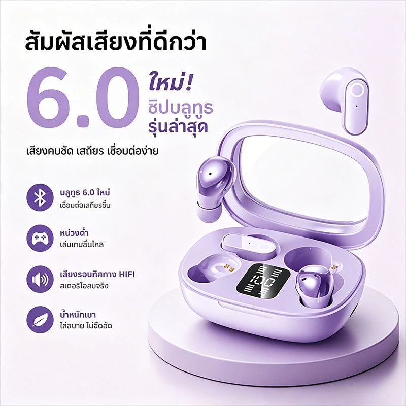 [คลังสินค้าพร้อม] หูฟังไร้สายบลูทูธ 6.0 หูฟัง TWS ไฮไฟสเตอริโอเบสเสียงแฝงต่ําชุดหูฟังสําหรับเล่นเกมจอแสดงผล นํา สําหรับ ไอโฟน หุ่นยนต์