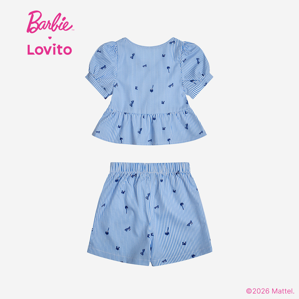 Barbie × Lovito Kids طقم بنات قميص وشورت أزرق — صورة 5