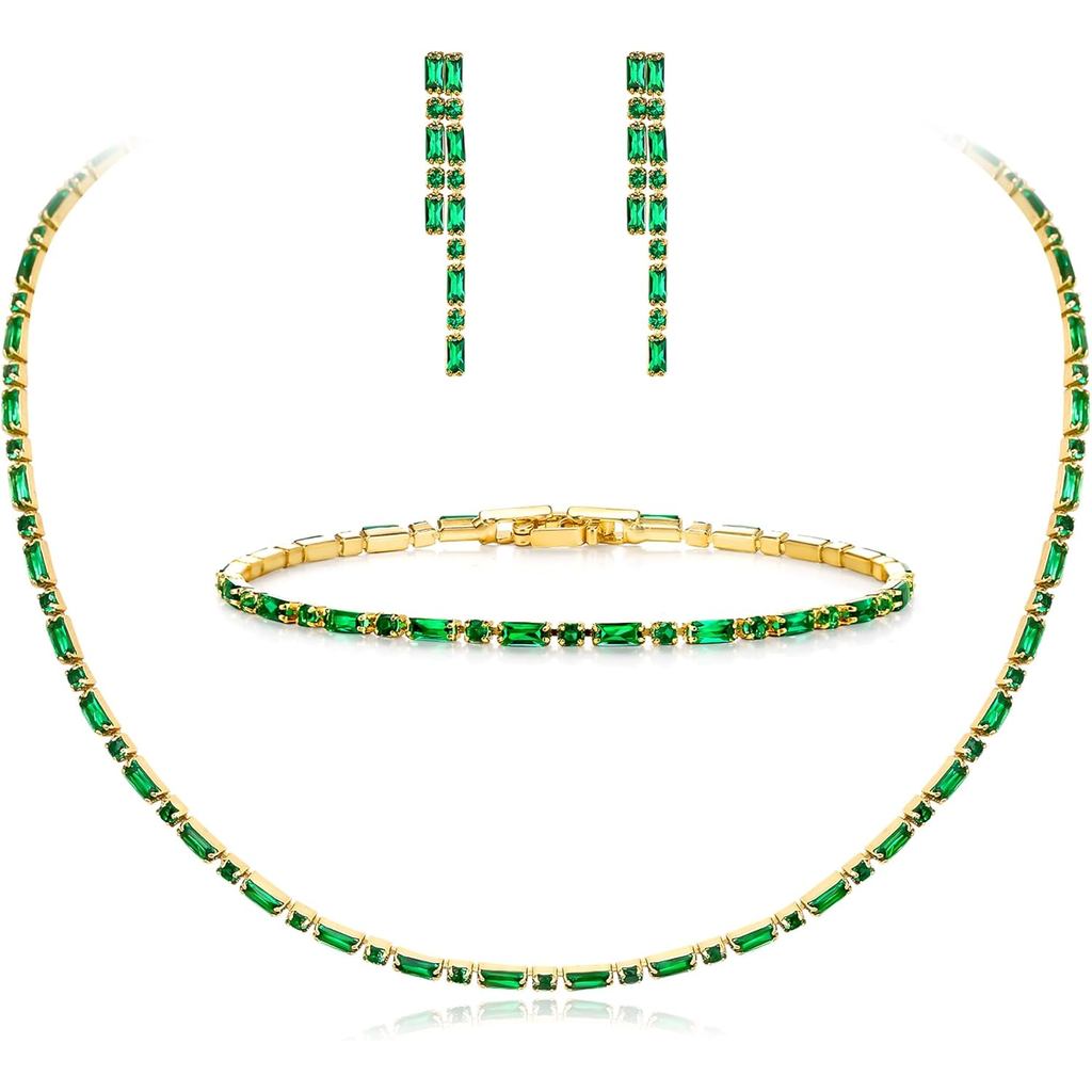 FANZE คลาสสิก Cubic Zircon Jewelrysets สําหรับผู้หญิง Simple Line Dangle Drop ต่างหูสร้อยข้อมือและสร