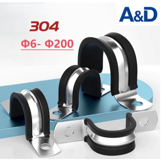 กิ๊บจับท่อตัวR แคลมป์รัดท่อ สแตนเลส 304 R-type Cable Fasteners แบบมียาง ขนาดเริ่มต้น 6mm - 200mm