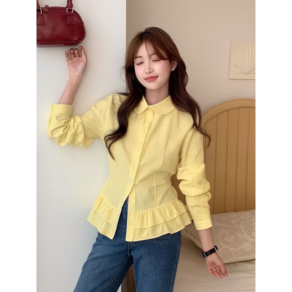 KEMEJA Tq88indonesia LAURA เสื้อเชิ้ตแขนยาวสไตล์เกาหลีขั้นพื้นฐานของผู้หญิง