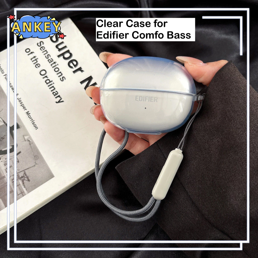 Compatible with Edifier Comfo Bass Case Protective Transparent Clear TPU Covers Bluetooth Earphone Shell Headphone Portable with Lanyard