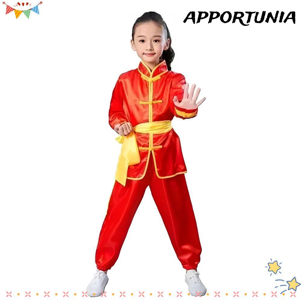 APPORTUNIA Wushu เครื่องแต่งกาย, แขนยาวพร้อมเข็มขัด Kungfu เครื่องแบบ, แฟชั่น Wushu Performance ศิลป