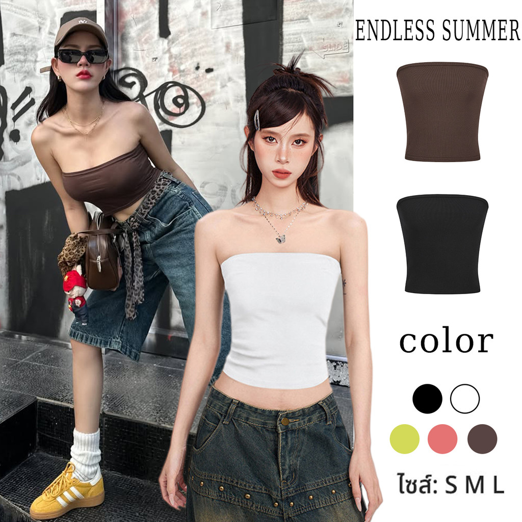 sexy เสื้อเกาะอก  สไตล์ญี่ปุ่น  หวาน  น่ารักแบบเด็กผู้หญิง ผ้าใส่สบาย  ใช้งานได้หลากหลาย  ลำลอง ลุคชายหาดฤดูร้อน  สีพื้น