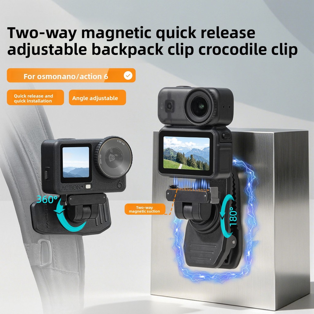 Osmo Nano Magnetic Backpack Clip Sunnylife Adjustable Action 6 คลิปจระเข้ขาตั้งแม่เหล็กสําหรับ Action Camera โทรศัพท์การถ่ายภาพ