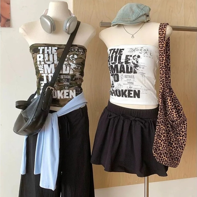 Milyfashion พร้อมแผ่นรองหน้าอกคอแบนด้านบนด้านหลังที่สวยงาม Slim-fit พิมพ์สลิงแบน 9RCM