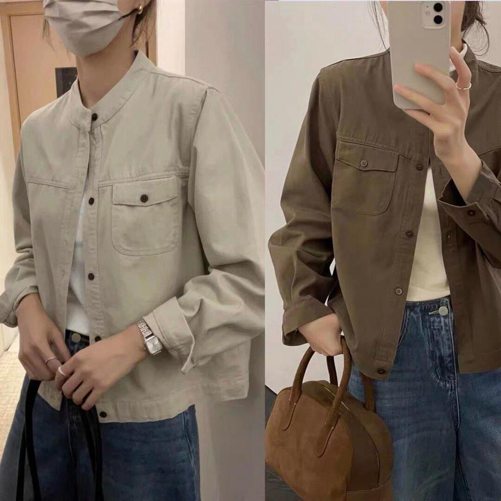 เสื้อแจ็กเก็ตคอปกแขนยาว ทรงหลวมแบบสั้นสำหรับผู้หญิง กระดุมแถวเดียว ใส่ง่ายแมตช์ได้หลากหลาย ดีไซน์ปกแต่งกระเป๋าหลอก#99443