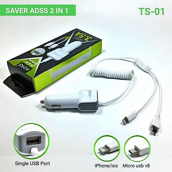 SAVER ADSS TS-01 2IN1 SINGLE PORT USB CHARGER แบตเตอรี่รถยนต์ TS-01 ACC