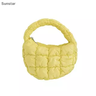 Sunstar Fashion Mini Puffer Tote Bag Quilted Circle Phone Purse Elegant Purple Soft Nylon Cushion Key Pouch Simple Trend Handbag Nice