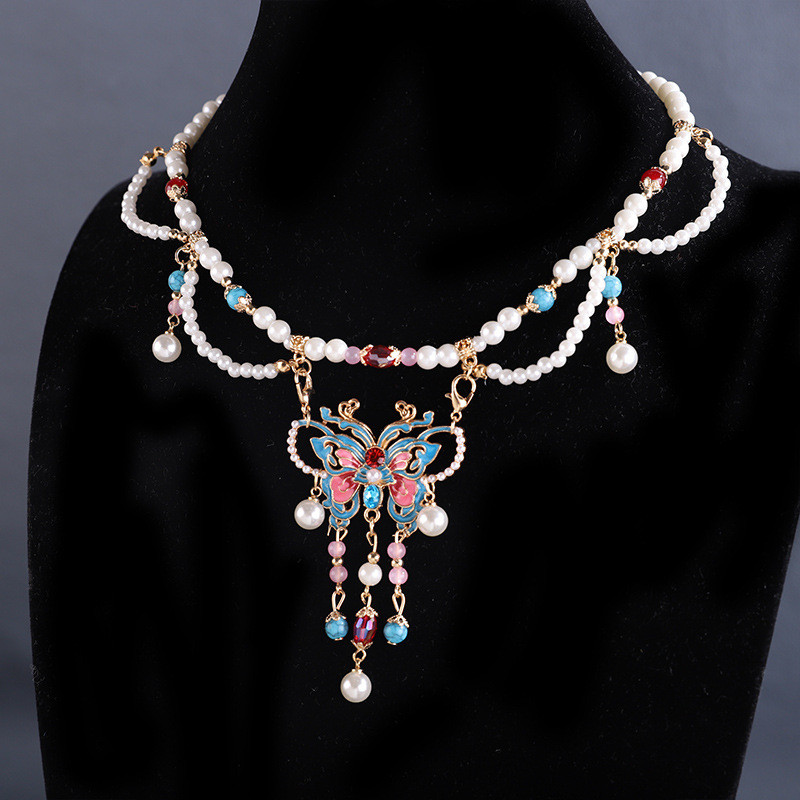 สไตล์โบราณ Song-Made Hanfu Horse Face สร้อยคอสั้น Tan Collar Yingluo จี้ดอกไม้ Retro All-Match อุปกร