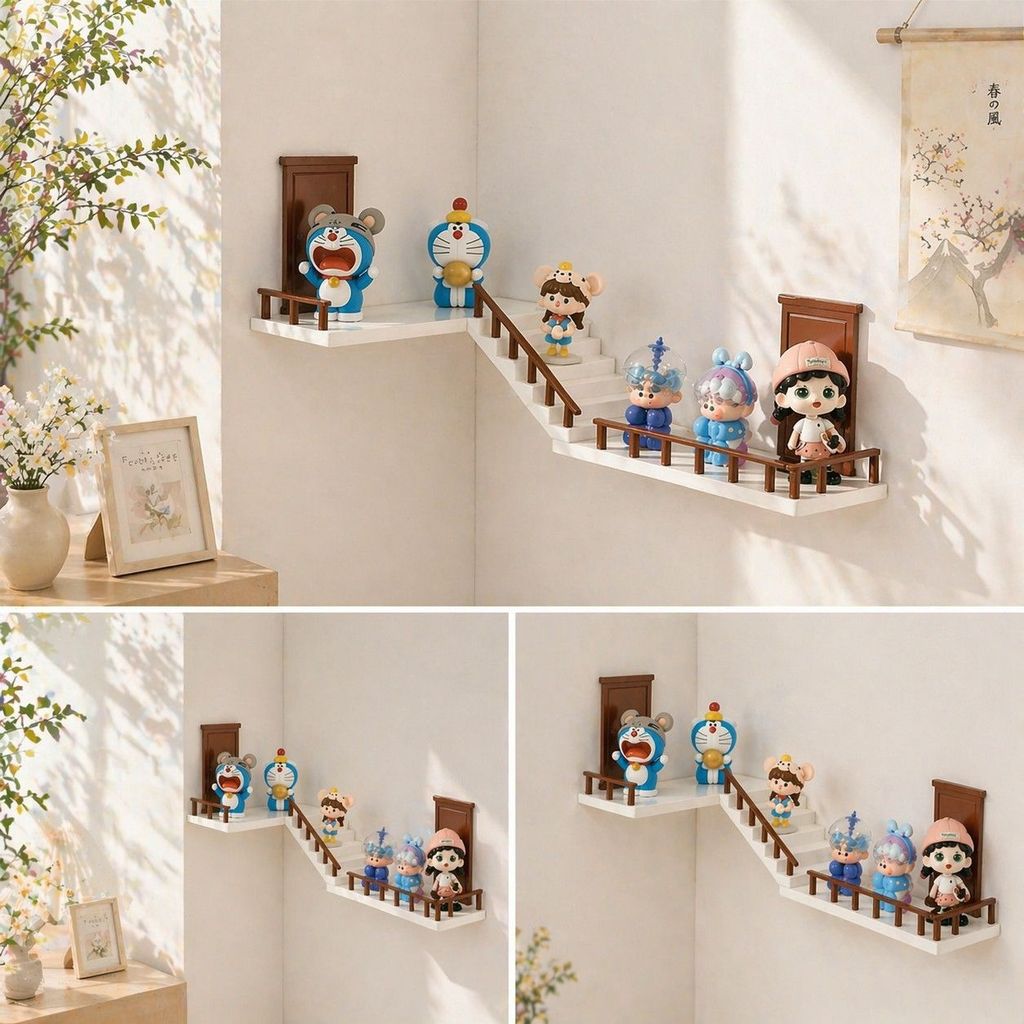 ชั้นวางของสำหรับเก็บและจัดแสดงฟิกเกอร์บันไดแบบมุมโดยไม่ต้องเจาะ