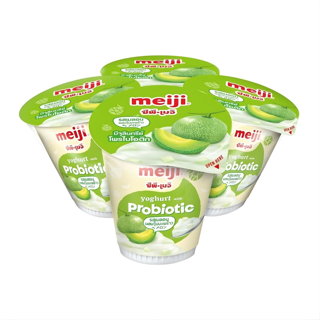 เมจิ โยเกิร์ตเมลอนผสมวุ้นมะพร้าว Meiji Melon with Nata De Coco 135g. Pack4