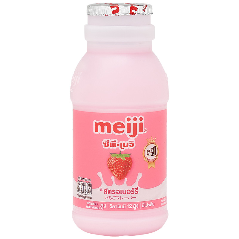 เมจินมสดรสสตรอเบอร์รี่ 200ซีซี Meiji Pasteurized Milk Strawberry 200cc. [หมายเลขบาร์โค้ด 8850329120611 ]