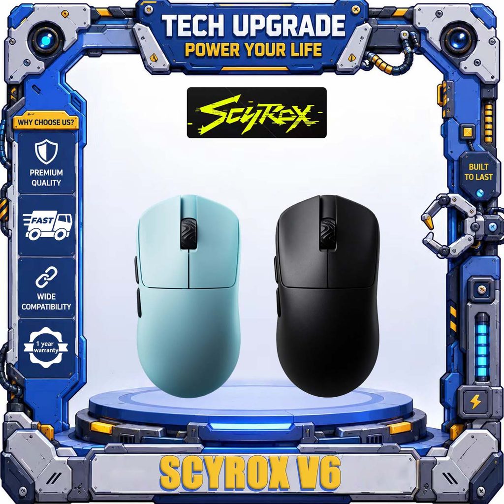 Scyrox V6 เมาส์สําหรับเล่นเกมไร้สายสองโหมด, อัตราคืน 8k, เซ็นเซอร์ Pixart3950, ไมโครเคลื่อนไหวแสง Om