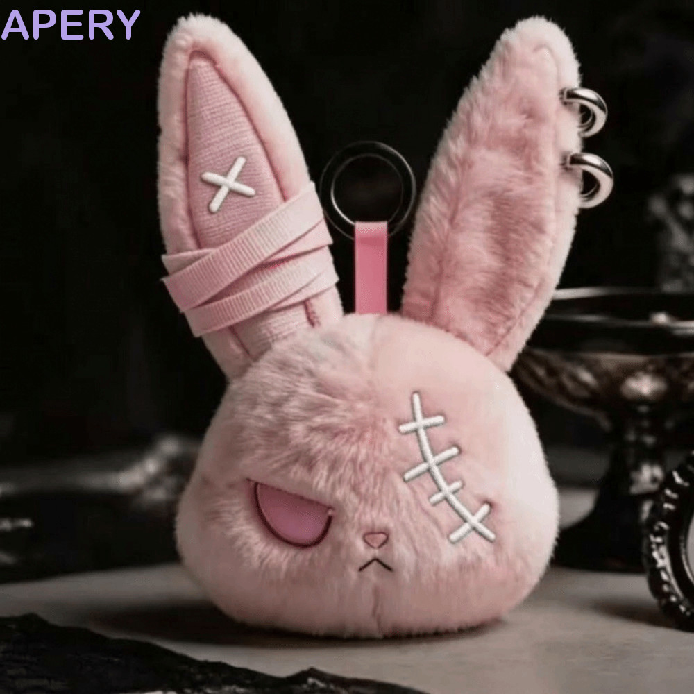 APERY พวงกุญแจตุ๊กตากระต่าย, PP Cotton Gothic Wounded กระต่ายพวงกุญแจ, กระเป๋าถือ Charm Hoop ต่างหูสัตว์ Dark สไตล์น่ารัก Furry กระเป๋าจี้ของขวัญสําหรับสาว