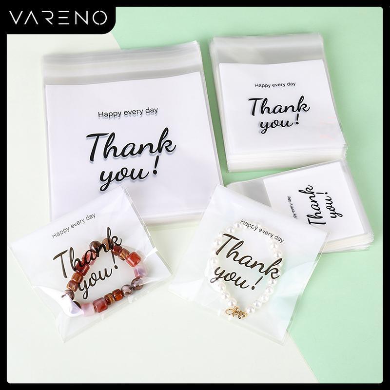 Vareno ถุงพลาสติกใสแบบมีกาวในตัว 50 ชิ้น พิมพ์ Thank You สำหรับบรรจุเครื่องประดับ ของขวัญ คุกกี้ และสินค้า DIY