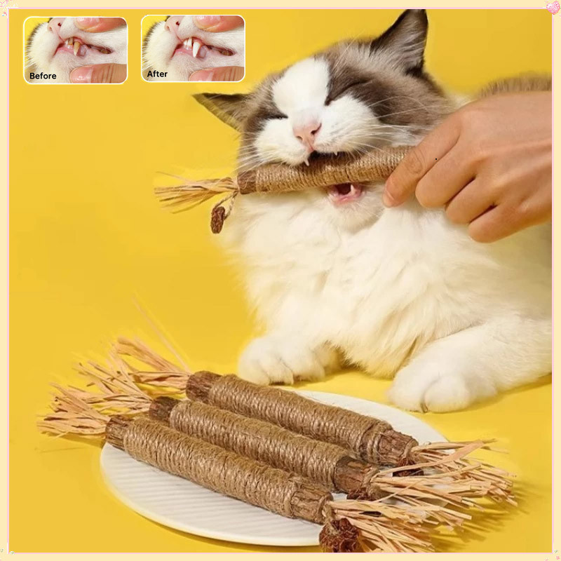 ของเล่นแมว Cat Teething Stick ลูกแมวกัดไม้ Celestial Hemp เชือกของเล่นฟัน Chew Stick ของเล่นทําความสะอาด Mainan Kucing