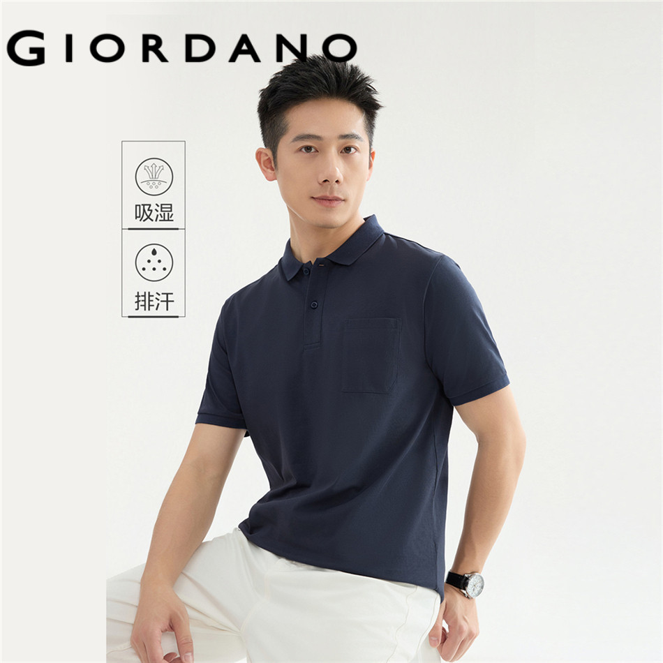 GIORDANO MEN Polo Shirt Knit Short-Sleeve Pocket Cotton Regular-Fit Slight Stretch 13016213