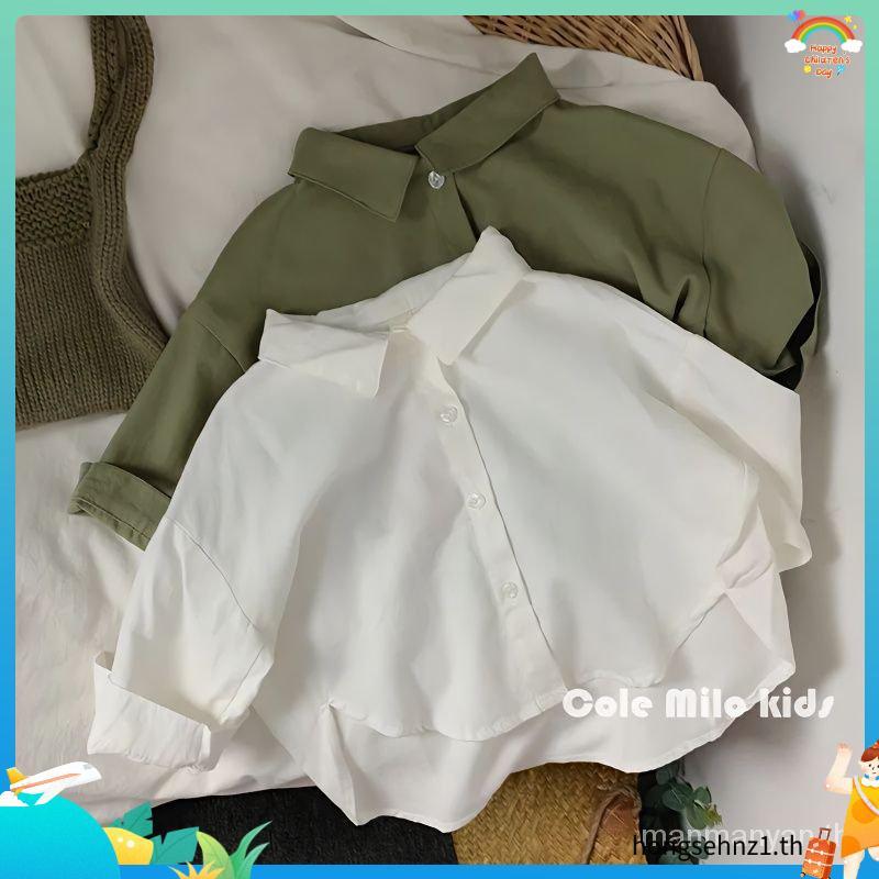 เสื้อเชิ้ต ผ้าฝ้าย และผ้าลินิน ทรงหลวม แฟชั่นฤดูใบไม้ผลิ และฤดูใบไม้ร่วง สไตล์เกาหลี สําหรับเด็กผู้ช