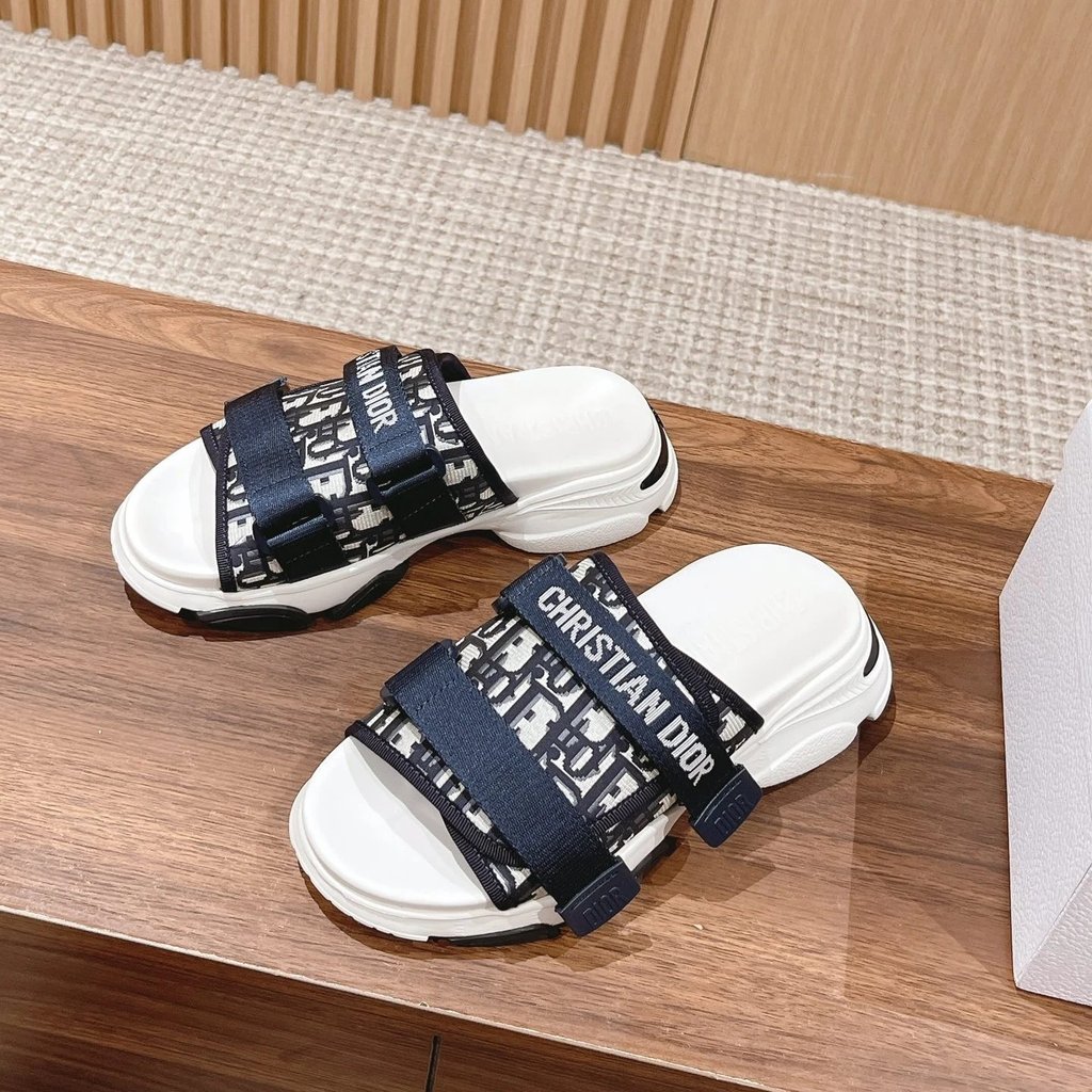 Dior dior รองเท้าแตะรองเท้าแตะรองเท้าผู้หญิงหนา Soled Velcro รองเท้าชายหาด dior dior รองเท้าแตะรองเท