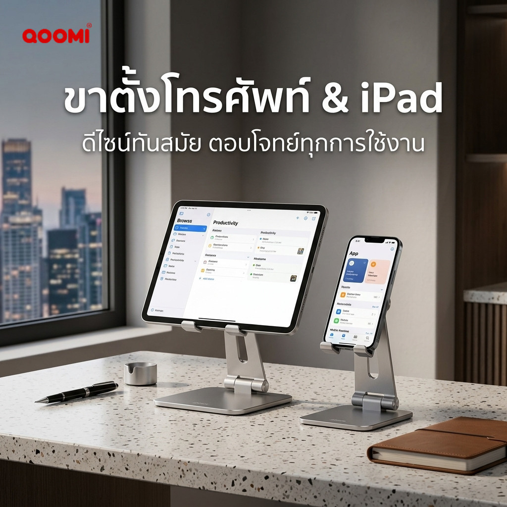 QOOMI ขาตั้ง KF-Z11 ที่วางมือถือ แท็บเล็ตพับได้ พร้อมซิลิโคนป้องกัน โปร่งใส แข็งแรง ทนทาน ตั้งได้ นอ