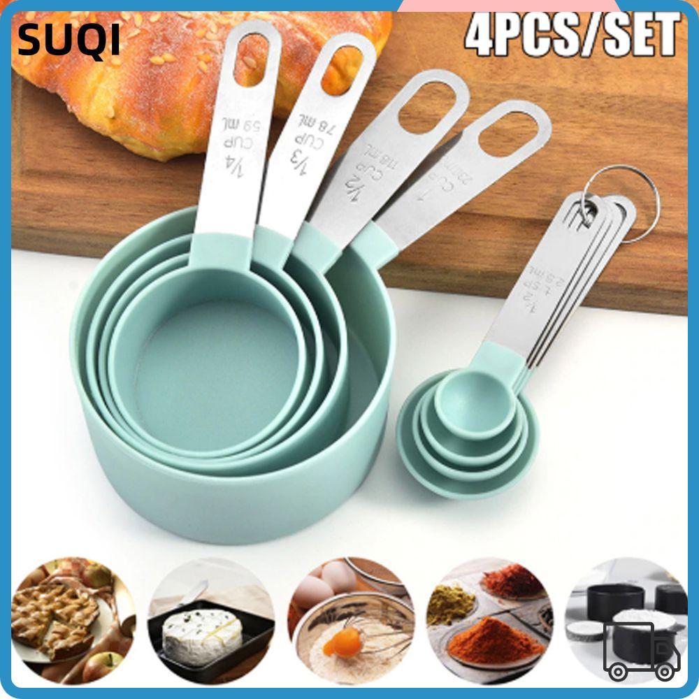 SUQI 4 ชิ้น/เซ็ตถ้วยตวงทําอาหารเครื่องมือวัดอุปกรณ์ครัวสแตนเลส