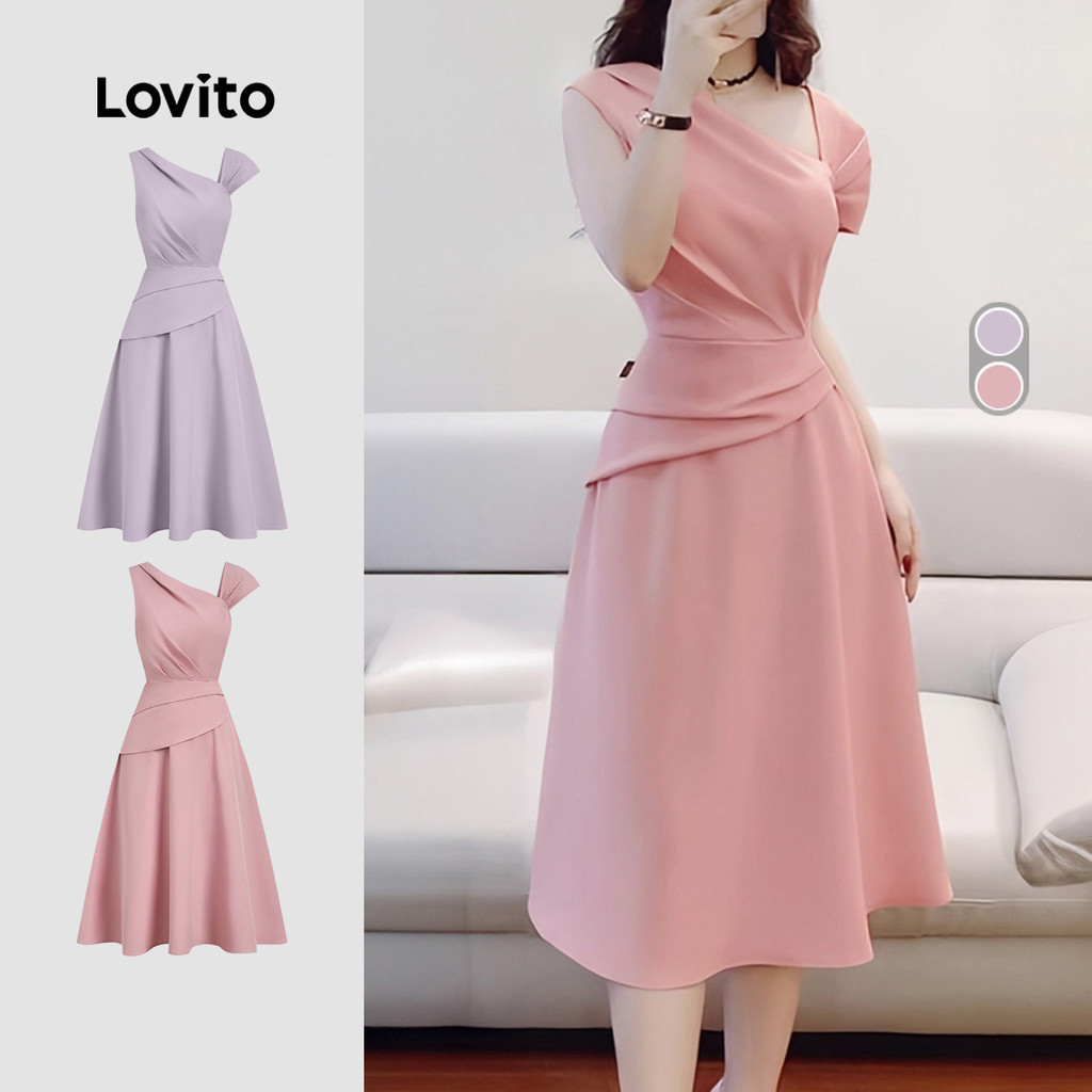 Lovito สง่างาม เดรสซิปกระโปรงพลีตสําหรับฤดูใบไม้ผลิ/ฤดูร้อนสีชมพูสําหรับผู้หญิง L171ED220