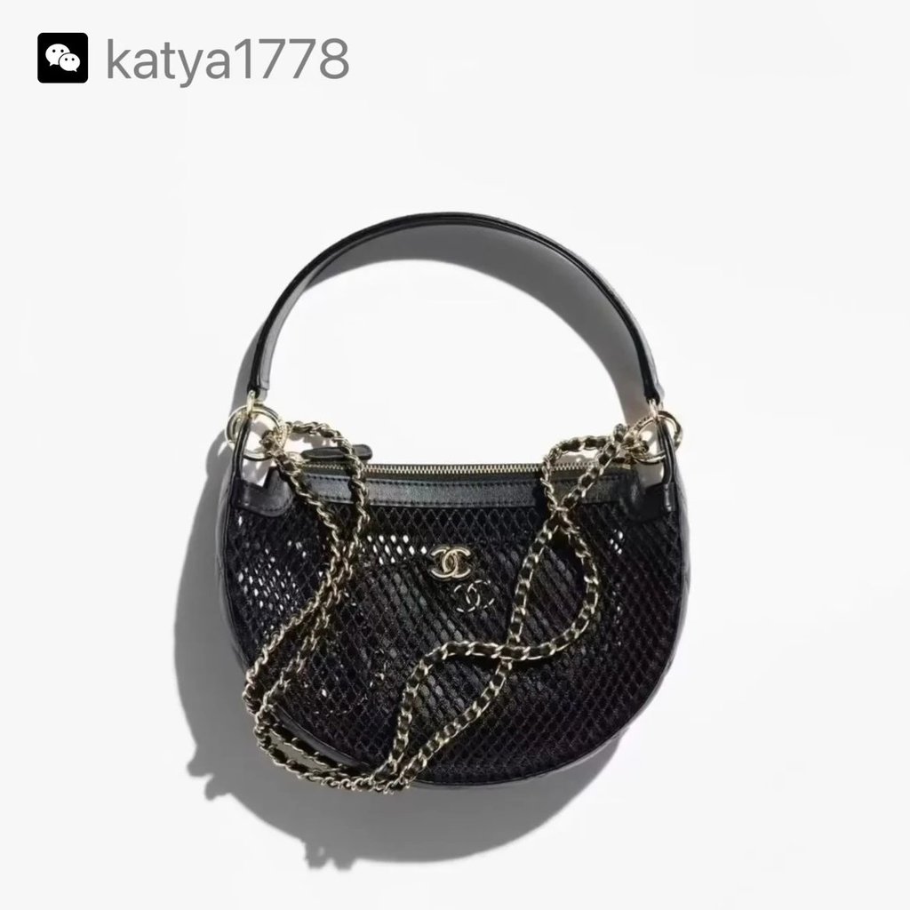25S Hollow Net Pocket Crescent Bag AP4573 สีดํา